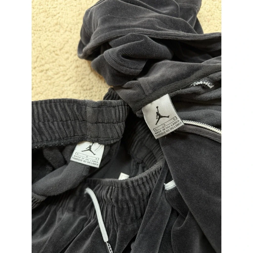Vintage Y2K Air Jordan Black Velour Hooded Sweatsuit Men's Sz L Tracksuit‎ Set